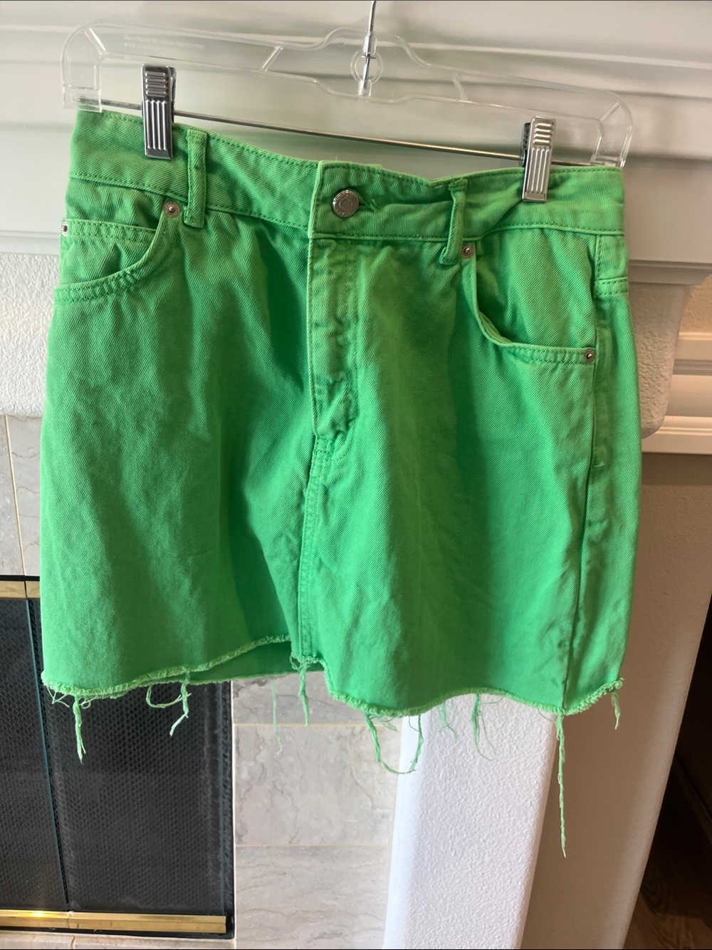 Topshop Bright Green Denim Cutoff Skirt
